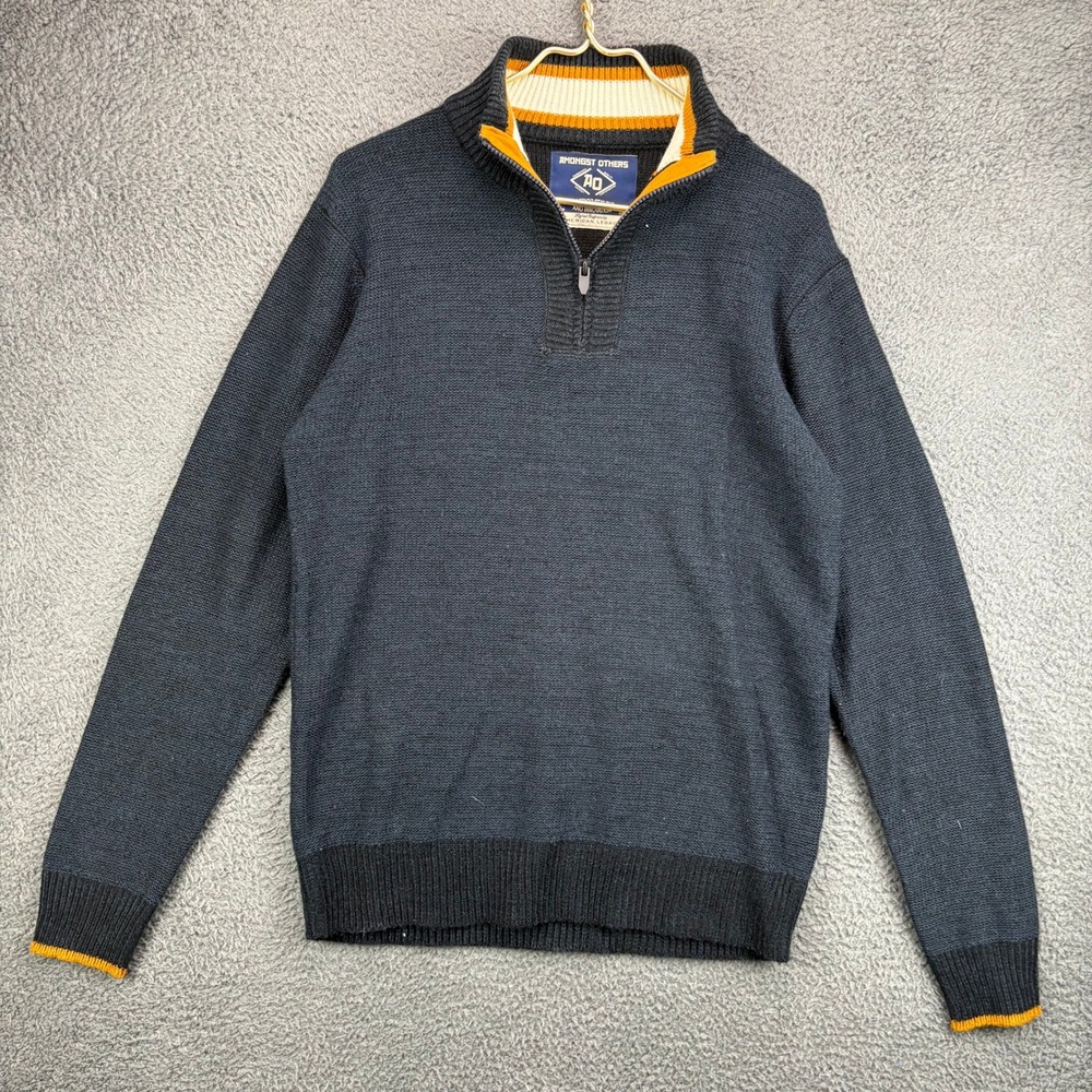 Amongst Others Mens Quarter Zip Mock Neck Sweater Navy Blue Orange Size M